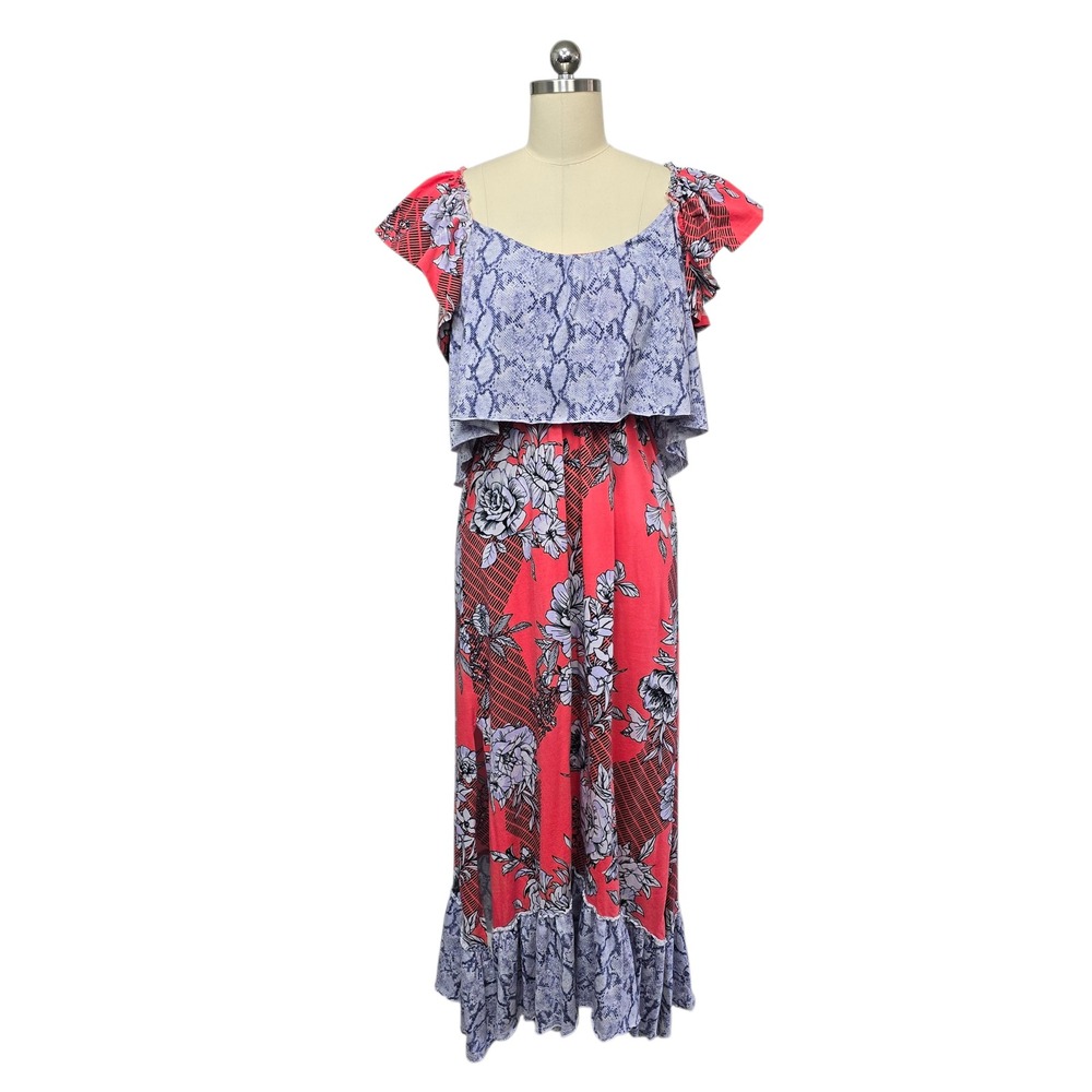 NWT Daily Practice Poppy Midi Dress Snake Floral Print Flutter Sleeve Size Small